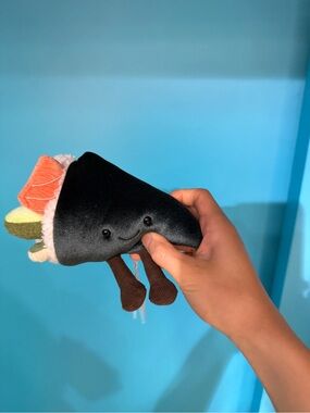 Jellycat Black Plush Sushi Handheld Toy with Colorful Toppings